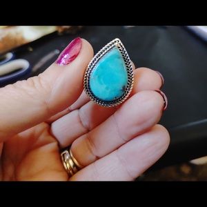 Genuine Turquoise Sterling Silver Tear Drop Ring